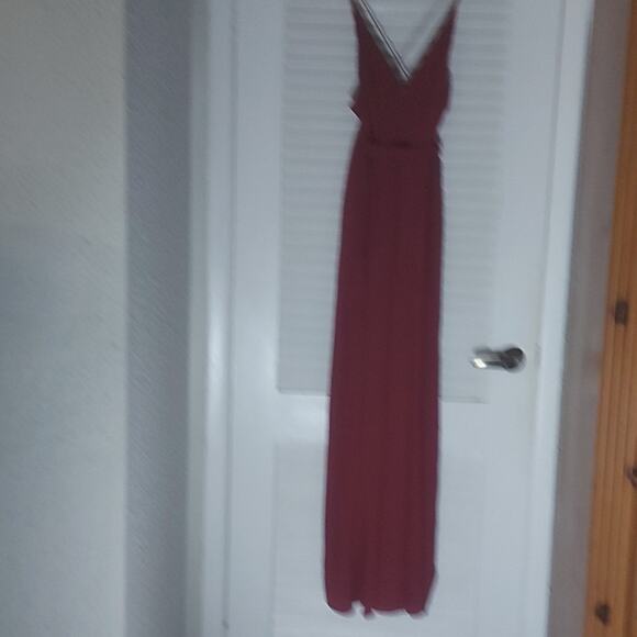 Luxxel Strapped Keyhole Front  Burgundy Wide Leg  Belted  Elastoc Jumpsuit M - Picture 5 of 13